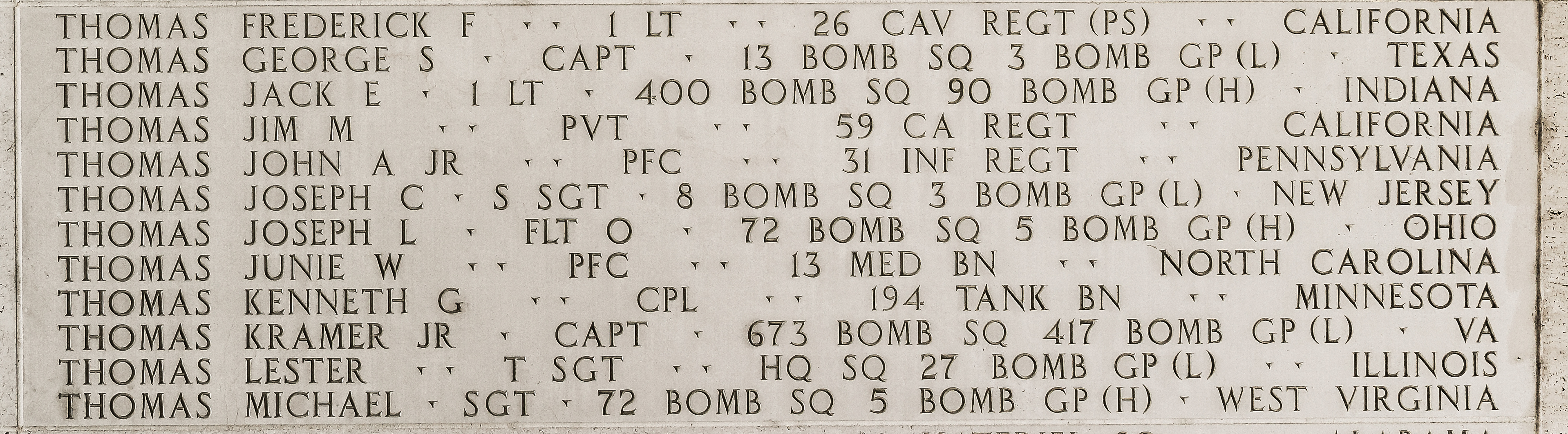 Jack E. Thomas, First Lieutenant